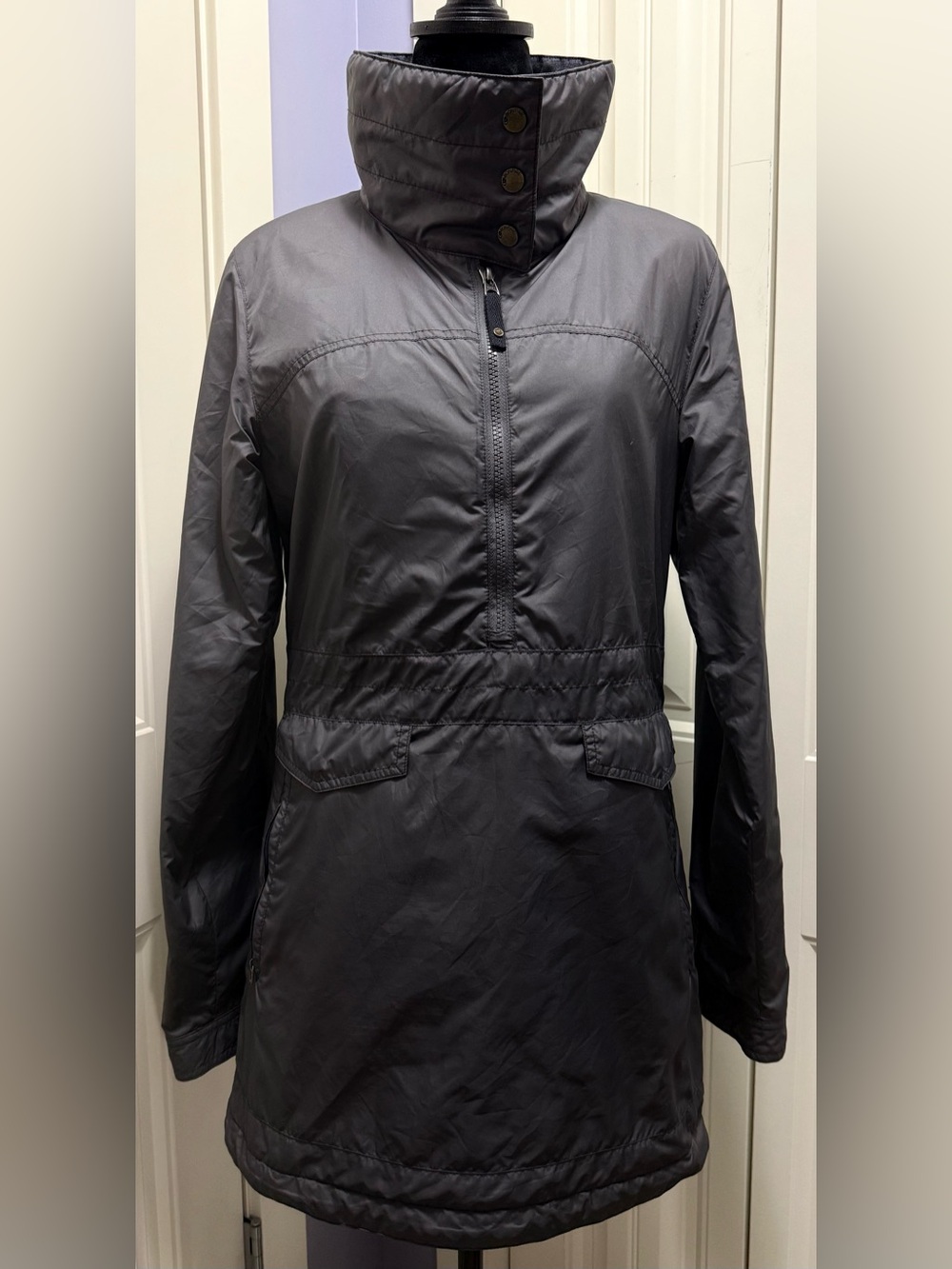 Women's Vintage Bonfire Dark Grey High-Collar Pullover Coat
